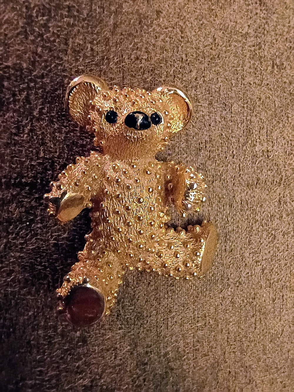 Gold Teddy Bear Crystal Accent Brooch